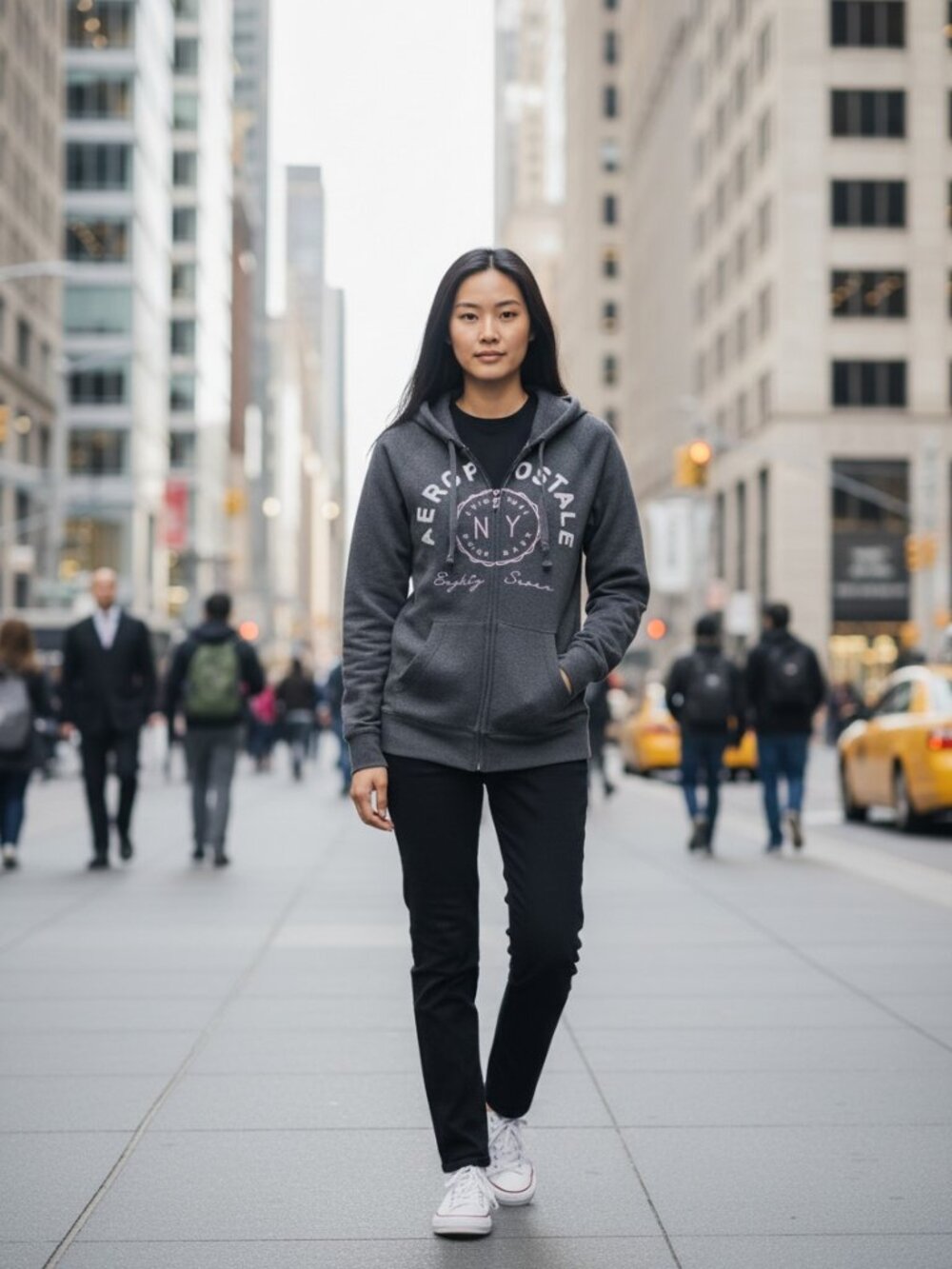 Aeropostale NY Eighty Seven Full-Zip Hoodie, Gray size L